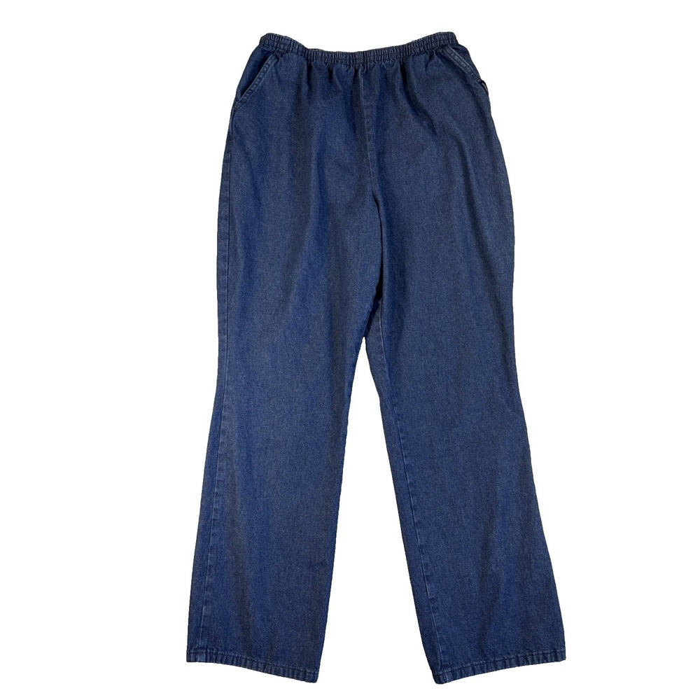 Chic Womens 18 Blue Denim Pull On Pants Classic Everyday Neutral Staple Timeless